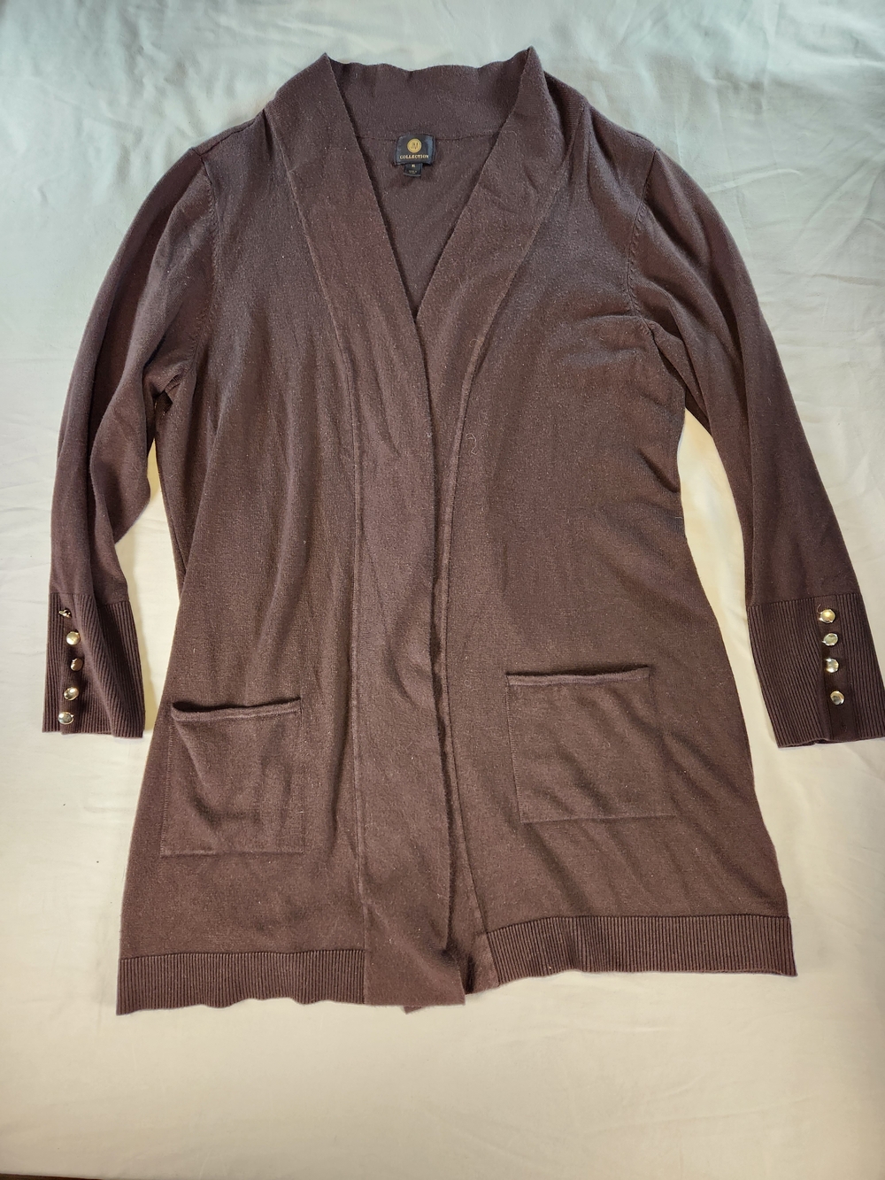 Knit Cardigan Sweater Brown Button Pockets Long Sleeve Womens Size XL